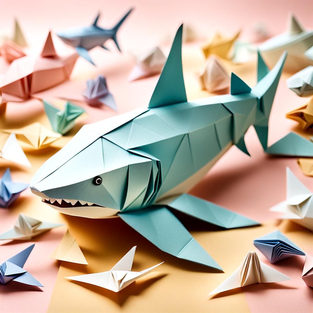 Intricate Origami Shark Papercraft in Pastel Colors