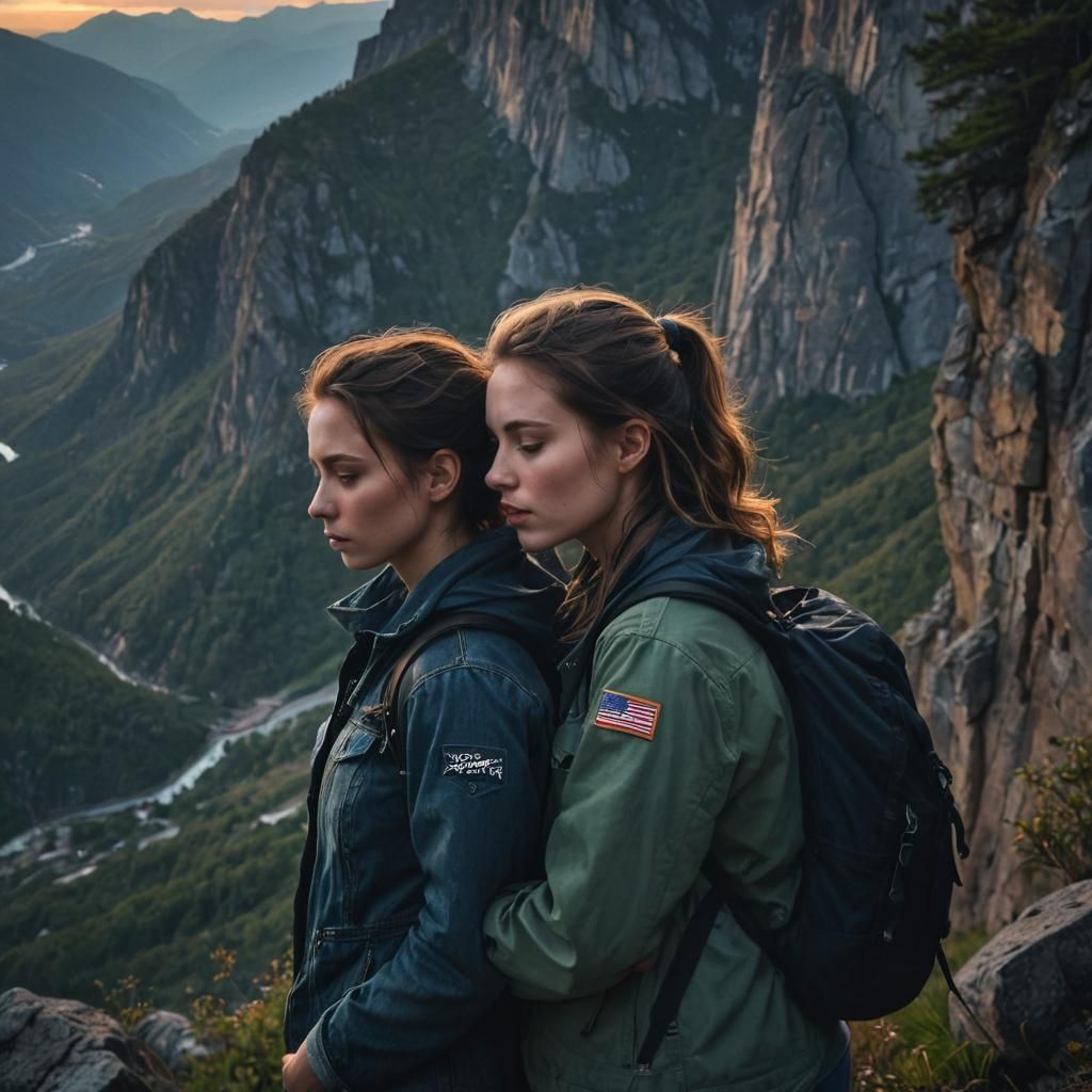 Fantasy Art: Women Kissing on Misty Cliff