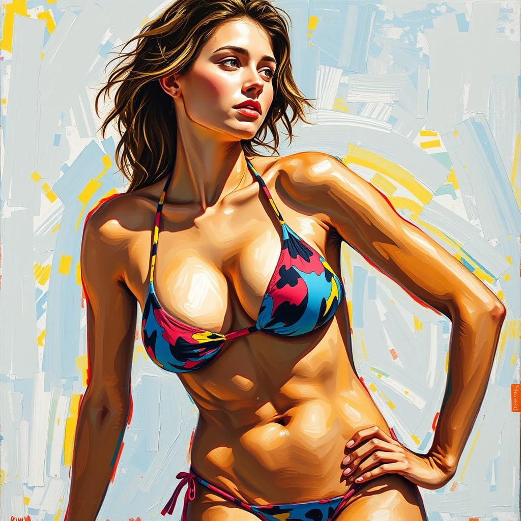 Bikini Model as Impasto Style Portrait