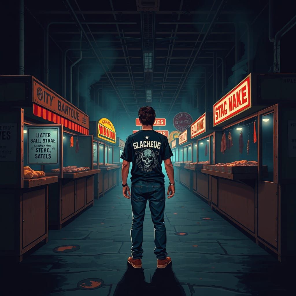 Retro Pixel Art Slasher BBQ Hallway Scene