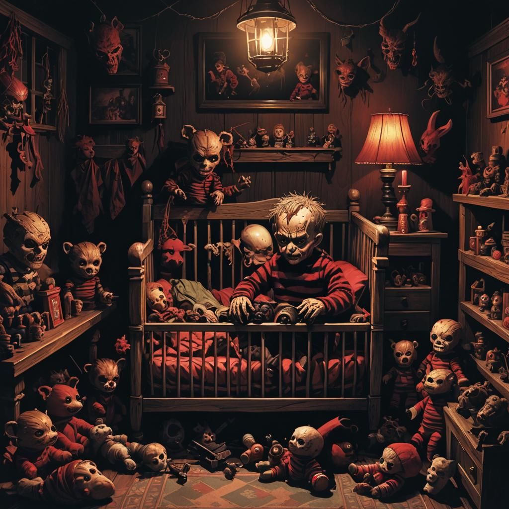 Eerie Baby Freddy Krueger Dark Fantasy Illustration