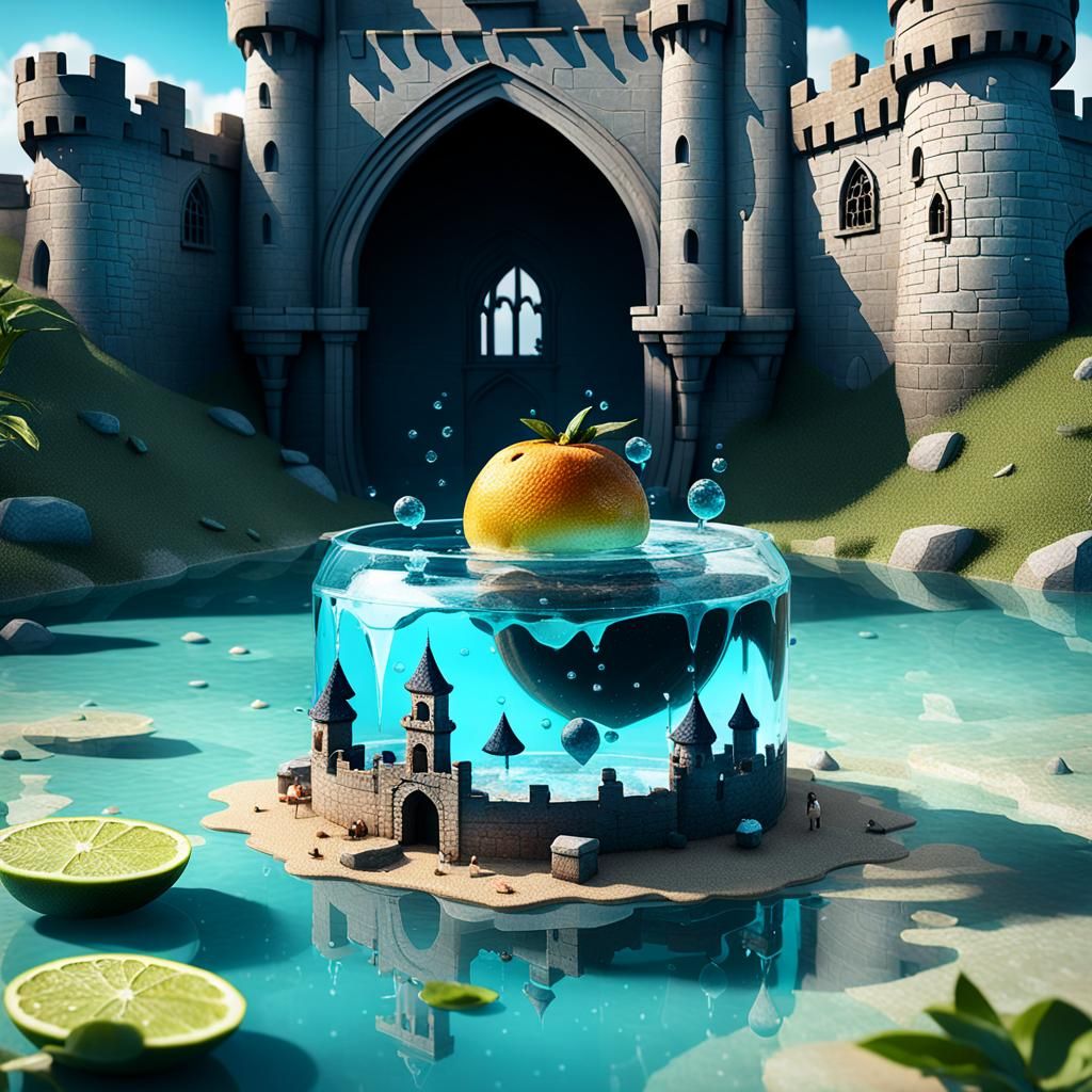 Surreal Watermelon Castle: 3D Digital Art