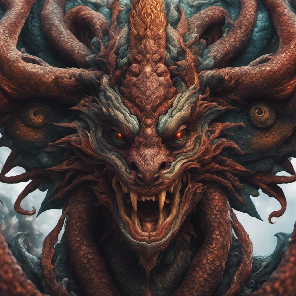 Hyperrealistic Naga with Intricate Details and Colorful Back...