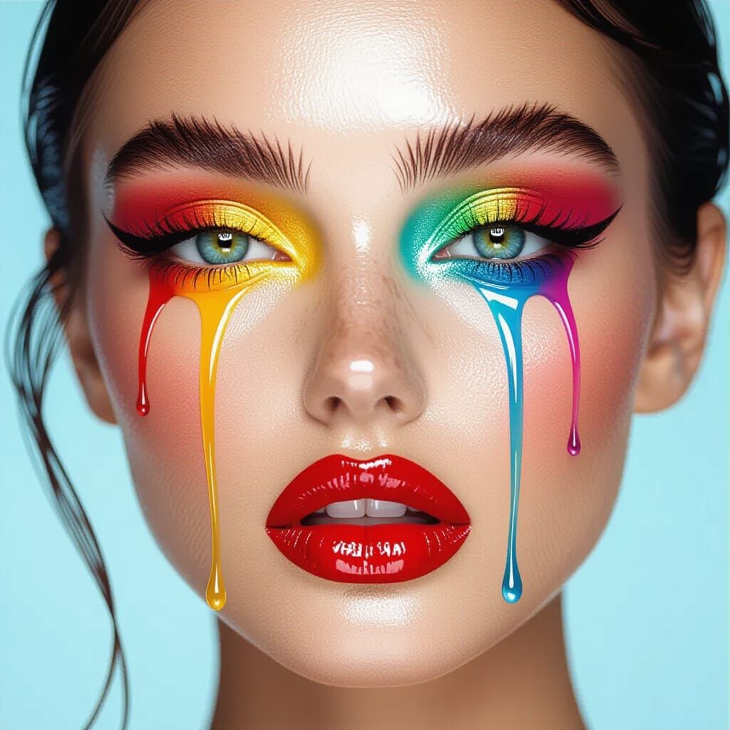 Rainbow Tears: Hyperrealistic Makeup Art in Ultra HD