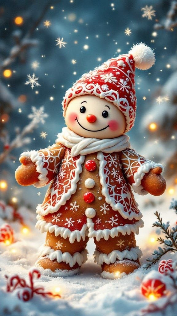 Whimsical Lebkuchenmännchen in Winter Wonderland Scene
