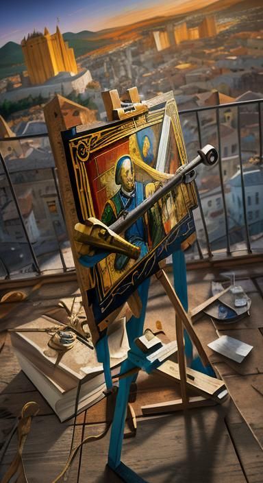 Renaissance Vorticism Digital Art in Contrasting Colors