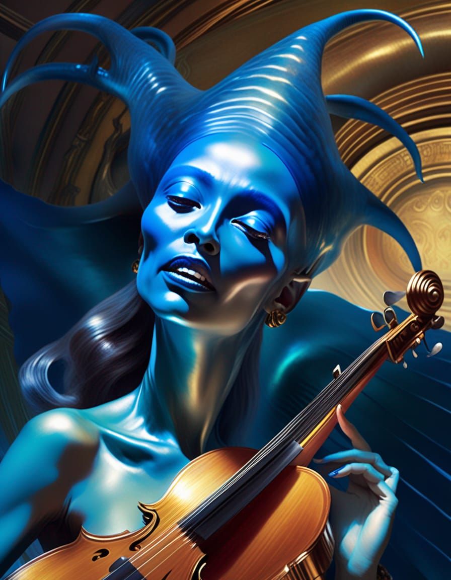 Blue Alien Opera Singer in Hyperrealistic Style