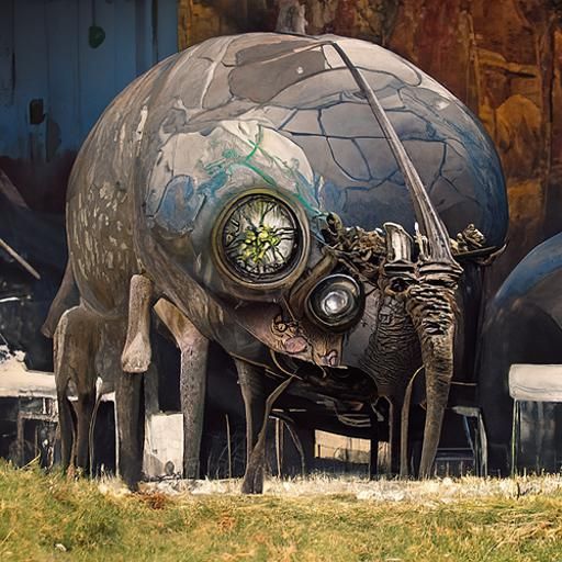 Kiwi Dictator Piloting Robotic Rhinoceros in Surreal Photore...