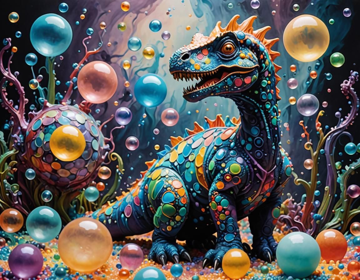 Abstract Iridescent Dinosaur Art: Picasso meets Burton