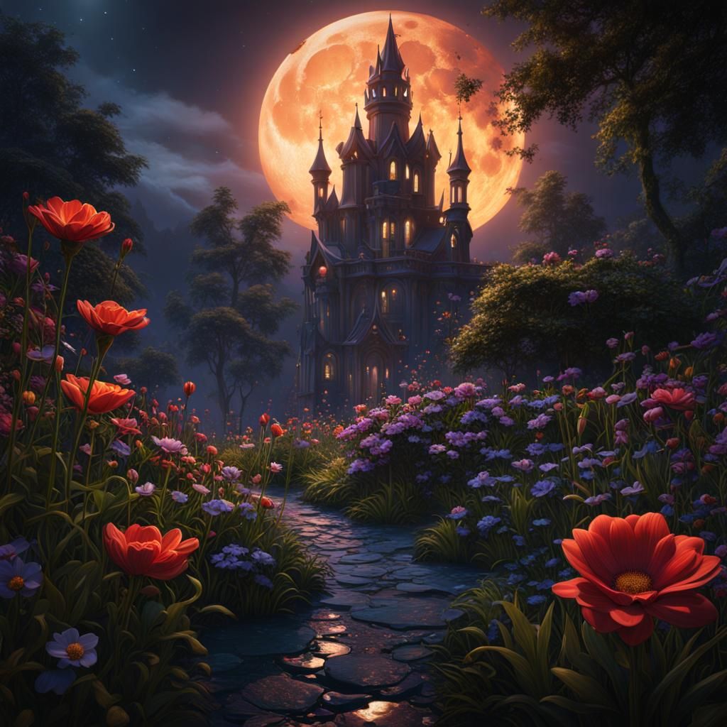 Moonlit Flower: Detailed Matte Painting in Deep Color