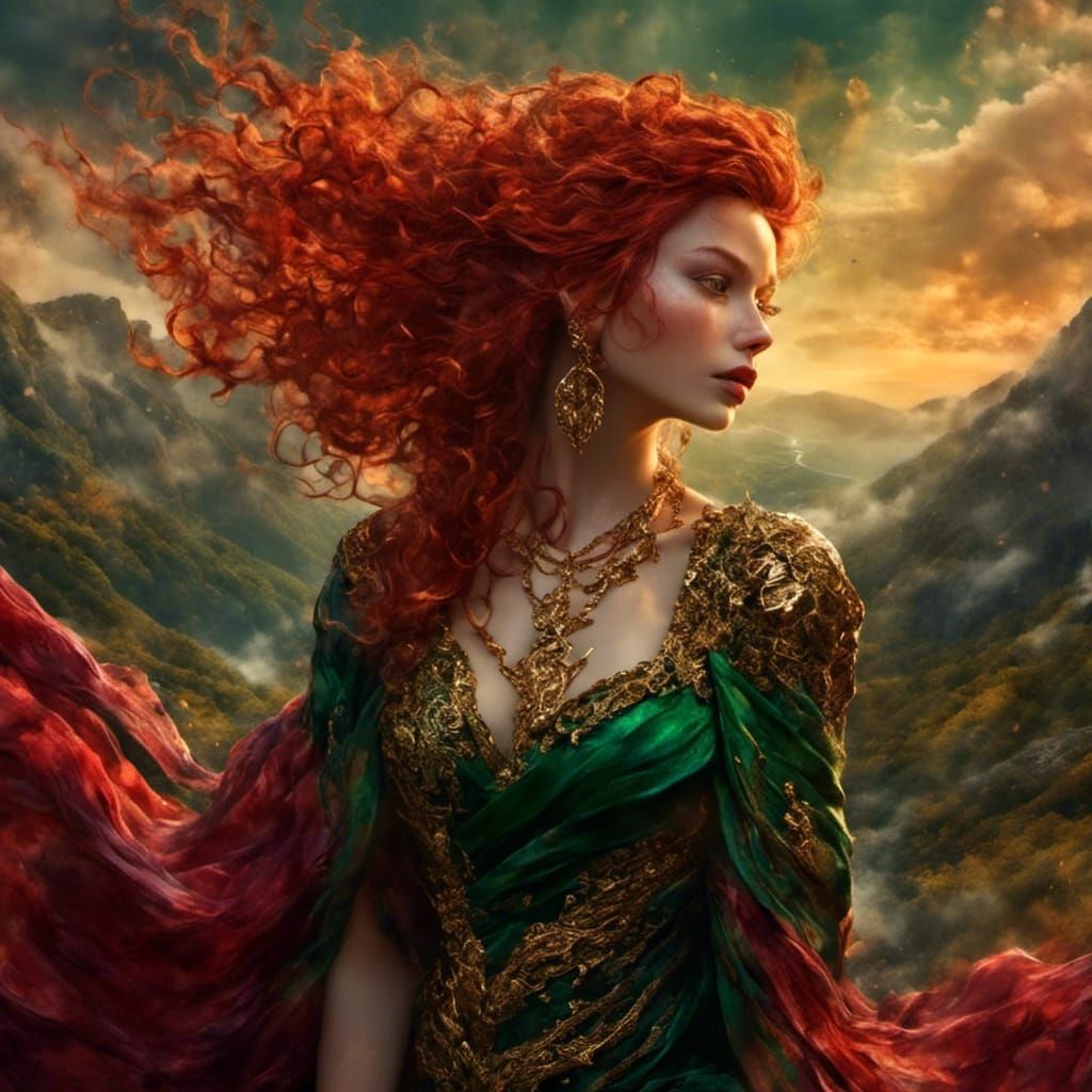 Ethereal Woman in Fantasy Landscape Digital Painting