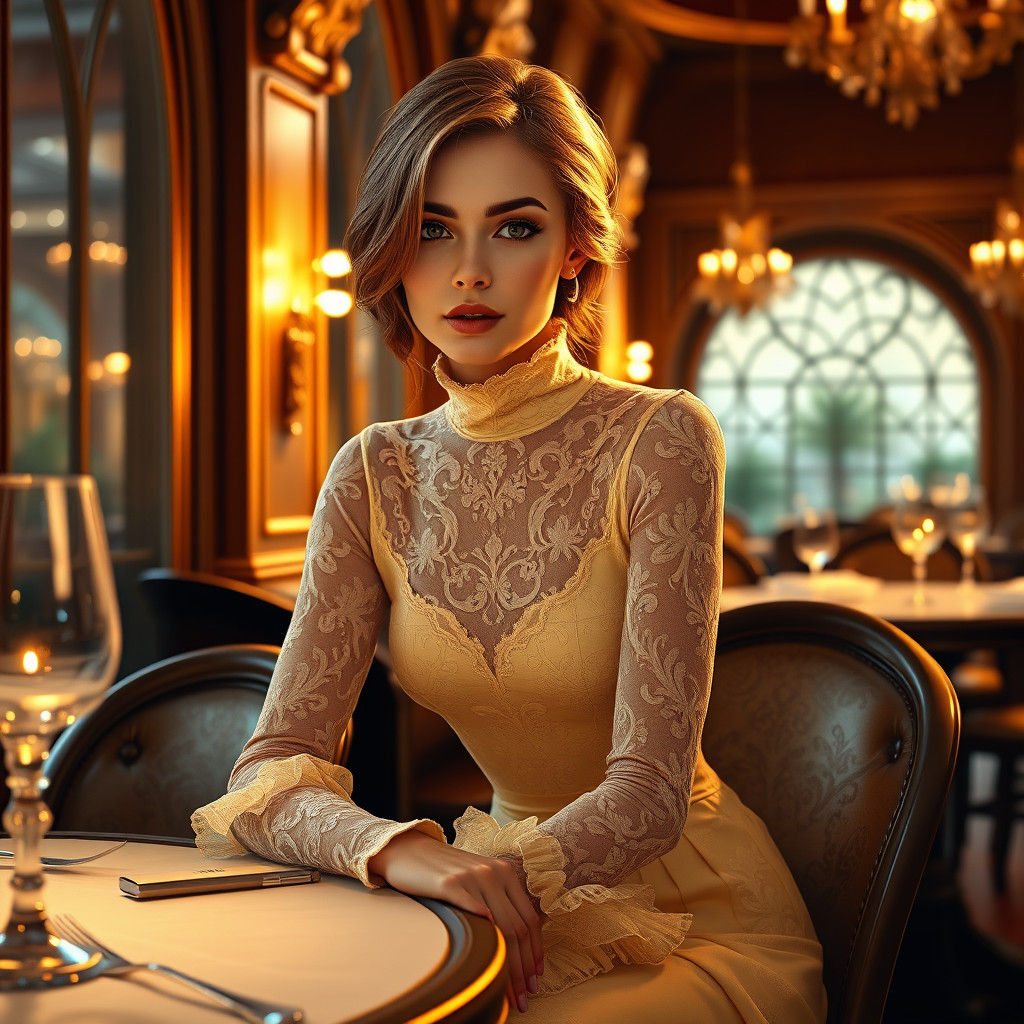 Woman in Yellow Lace Dress, Fantasy Concept Art