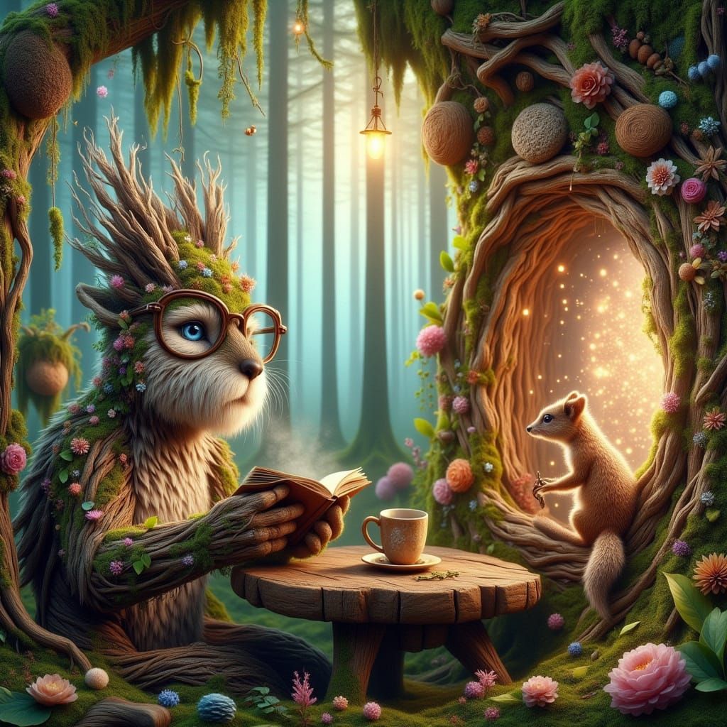 Whimsical Forest Animals in Crystal Geode Home