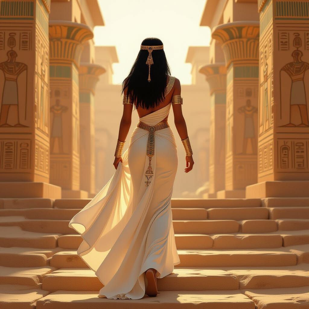 Egyptian Goddess Isis Ascending Temple Stairs