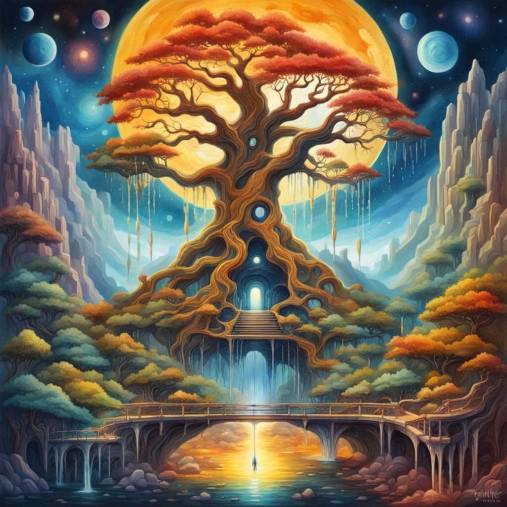 Celestial Tree of Wisdom in Watercolor Speedpaint Style