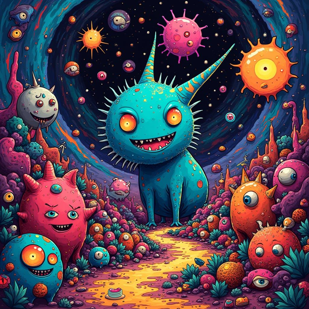 Psychedelic Dream World Graffiti Art with Exaggerated Monste...
