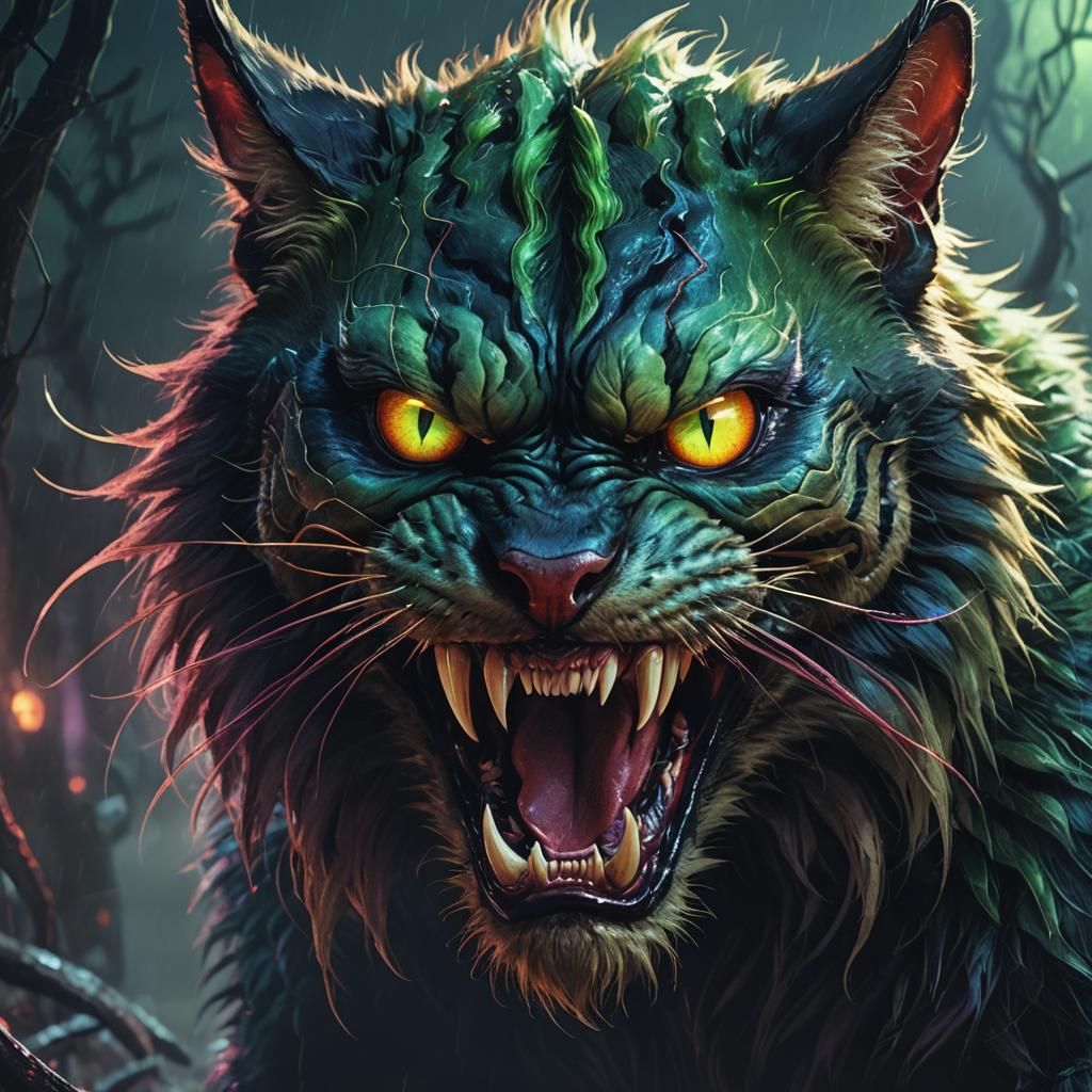 Menacing Venom Cat Portrait in Dark Fantasy Style