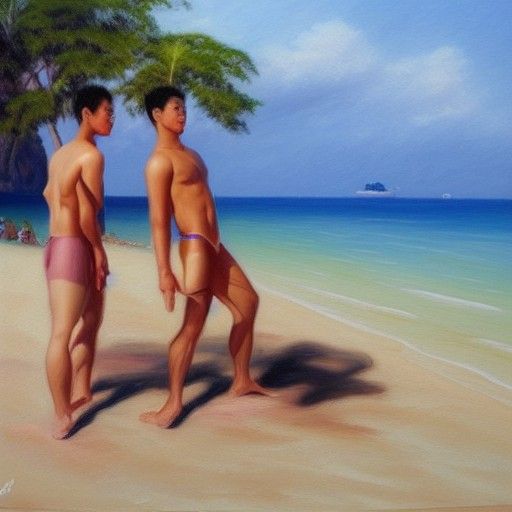 Thailand Beach Couple: Oil Painting by Gurney
