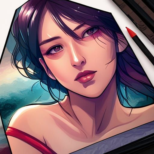 Japanese Teen Portrait in Swimsuit: Hyperdetailed Art