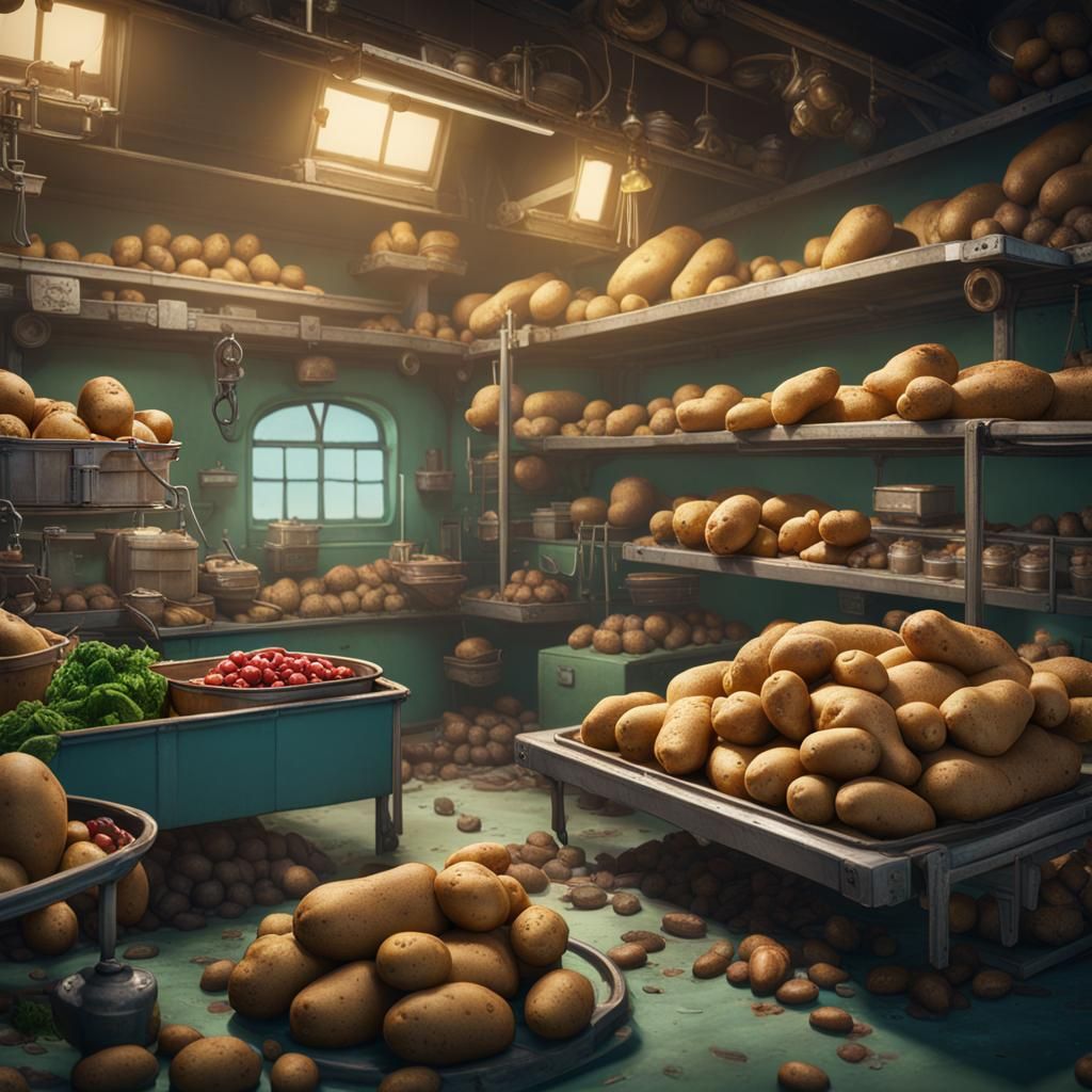 Whimsical Potato Miscreants in Abandoned Hospital, Digital A...