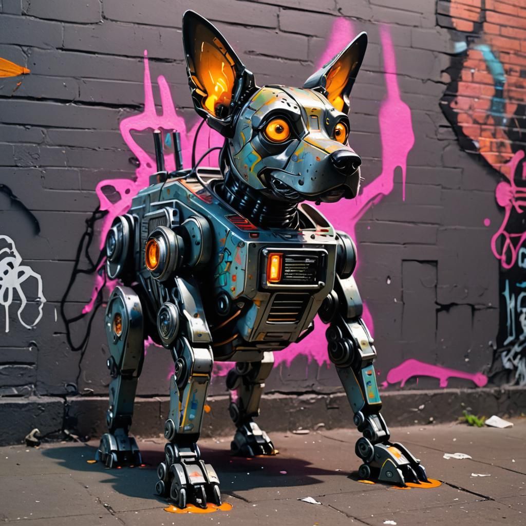 Military Robot Dog in Hyper-Realistic Graffiti Art