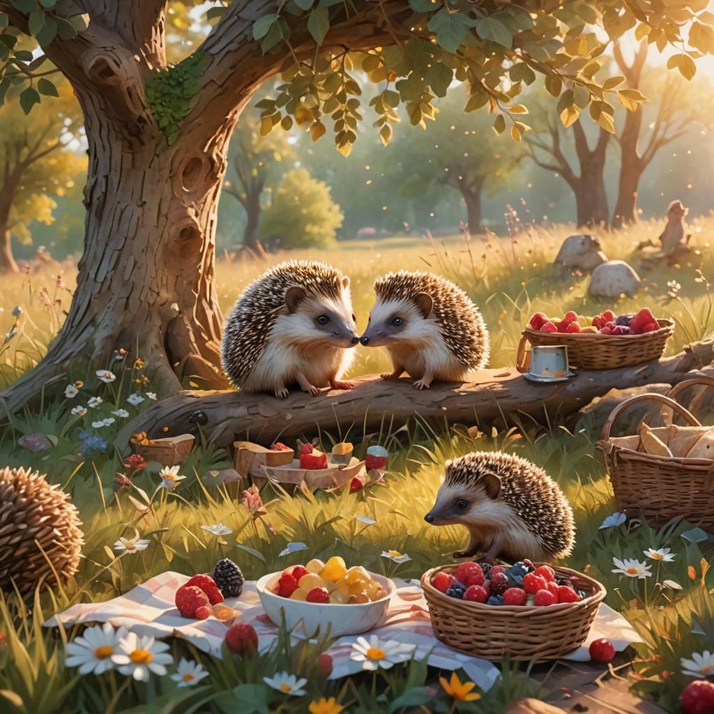 Hedgehog's Picnic: A Whimsical Watercolor Storybook Scene