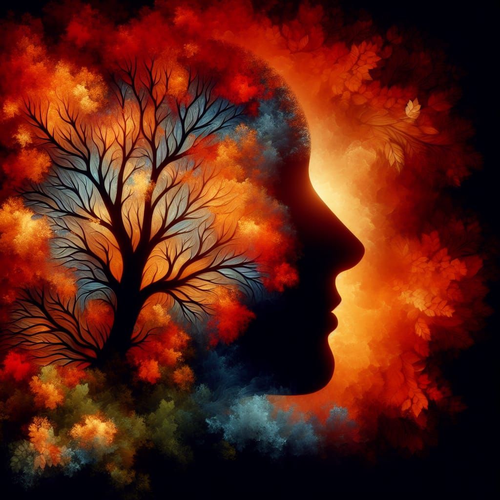 Human Form Blends with Vibrant Autumn Landscape