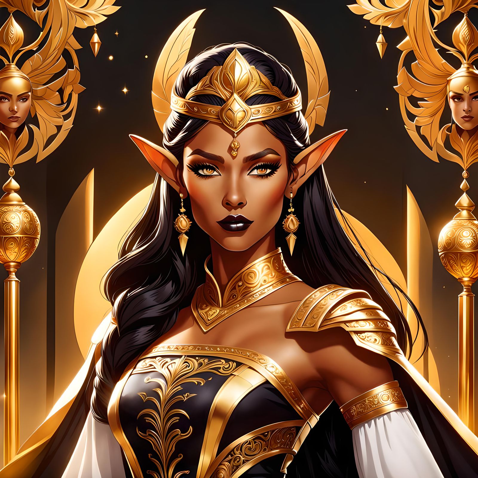 Voluptuous Elf Warrior Maid with Golden Eyes