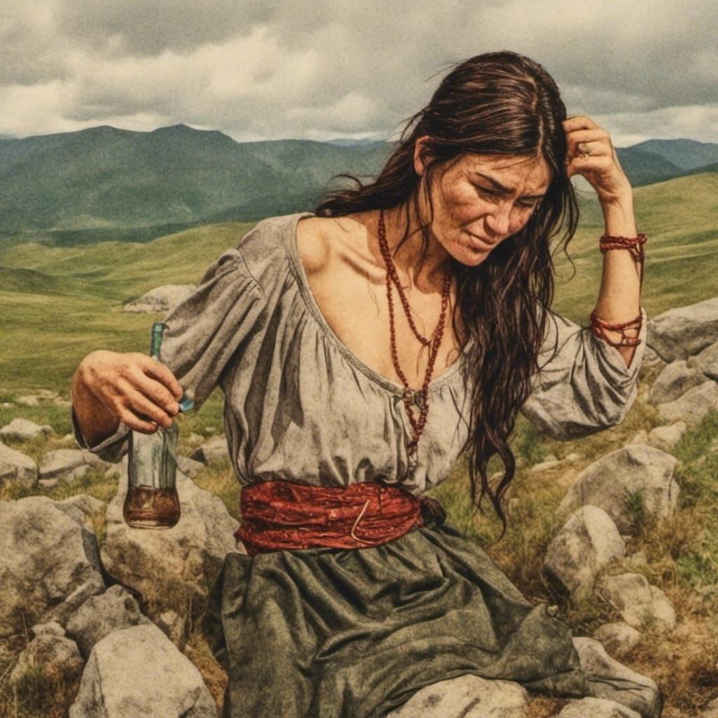 <lora:Scytian:1.0> drunk woman in a wet T-shirt with a bottl...