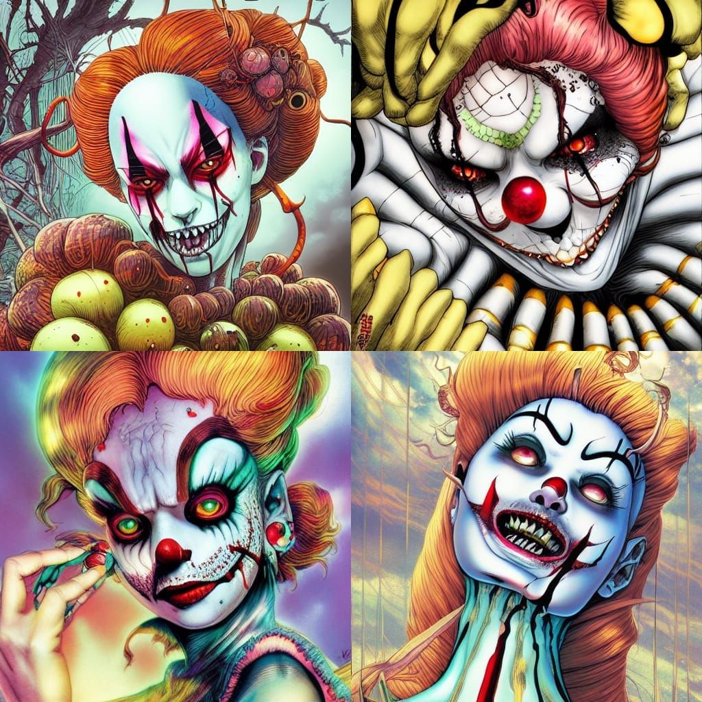 Scary Clown Queen in Comic Book Art Style