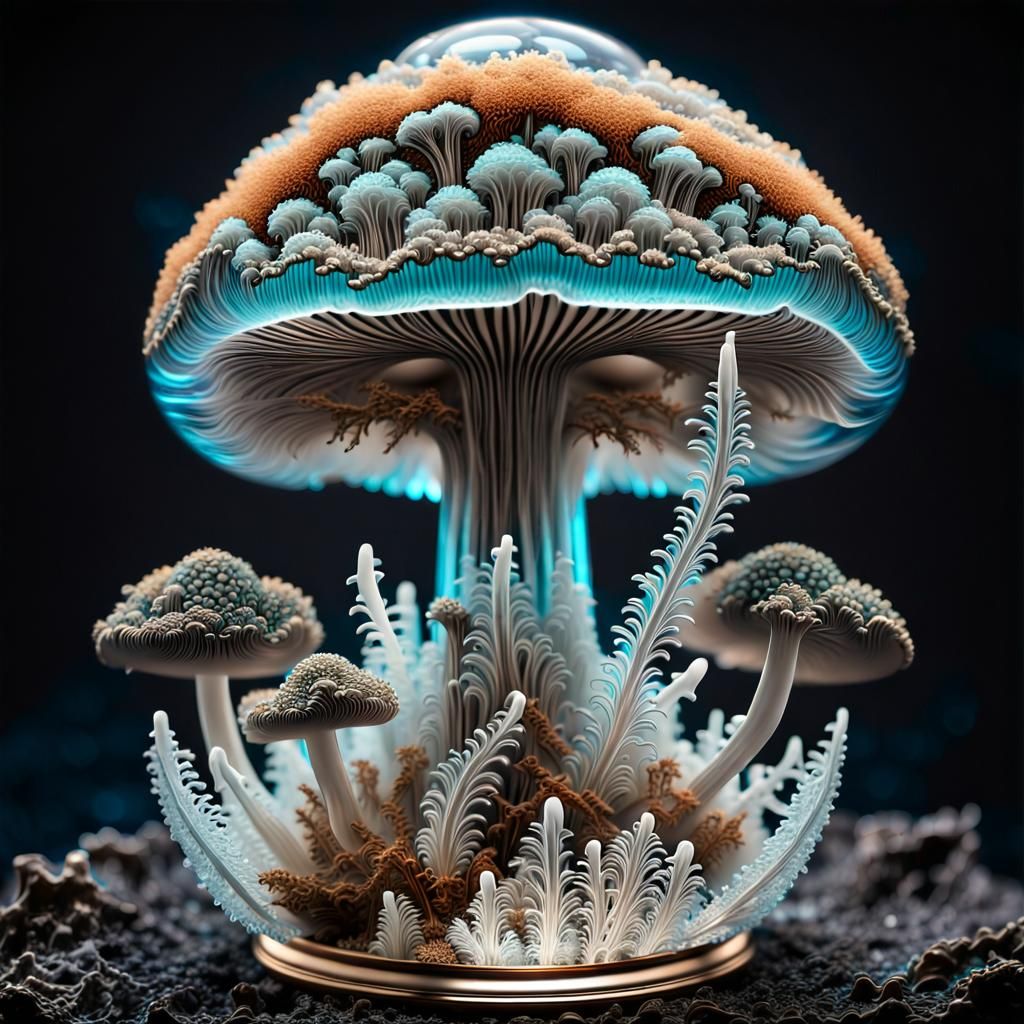 Iridescent Platinum Ice Mushroom with Fractal Trim