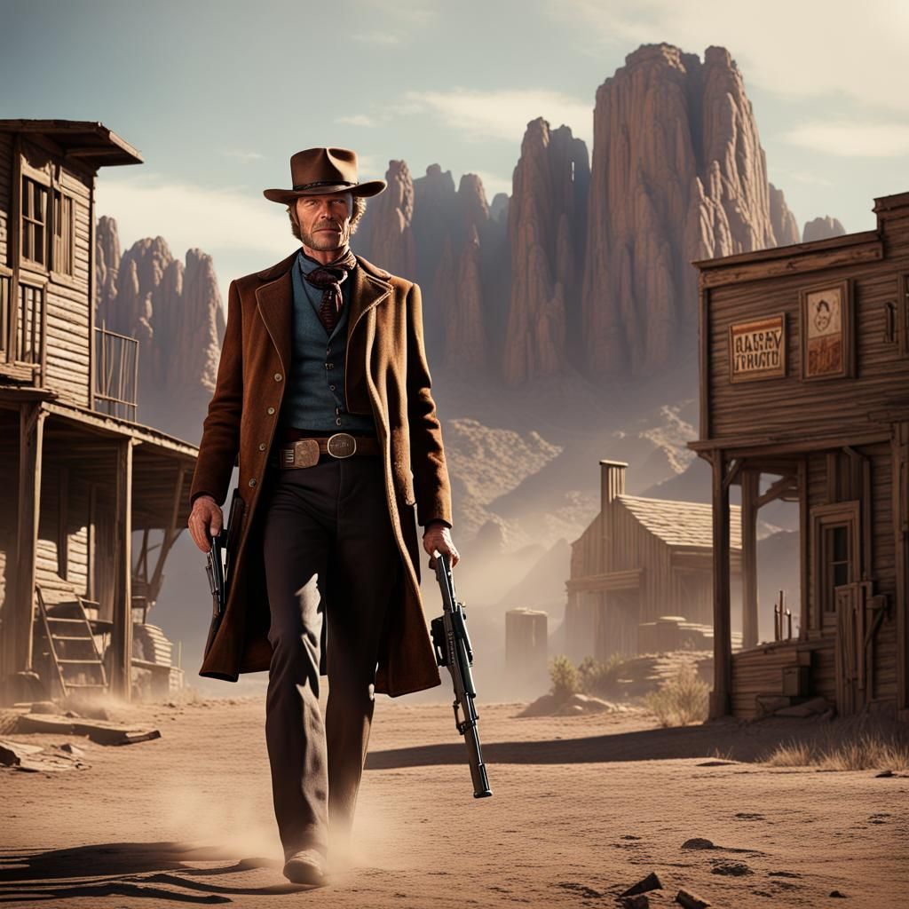 Clint Eastwood as Dirty Harry in Western Matte Painting