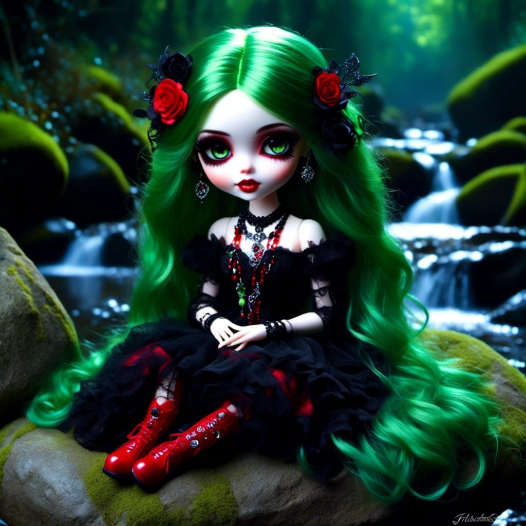 Vibrant Goth Doll Portrait in Photorealistic Style
