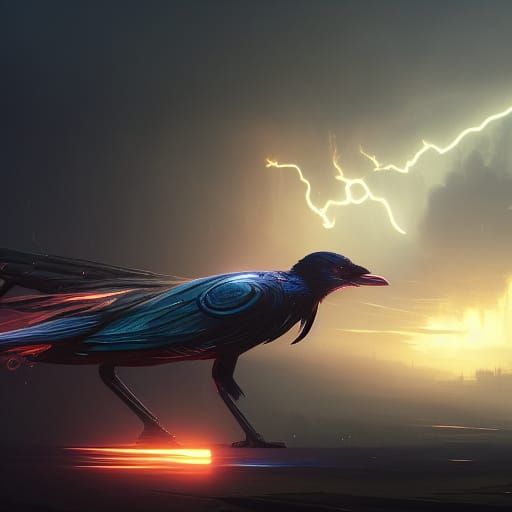 Majestic Lightning Bird in Dark Fantasy Style