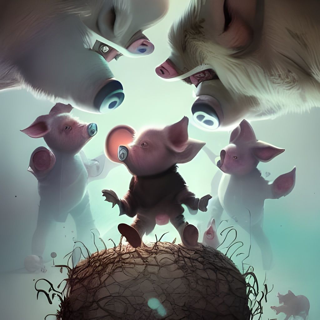 Three Piglets and the Wolf: Cosmic Children's Illustration