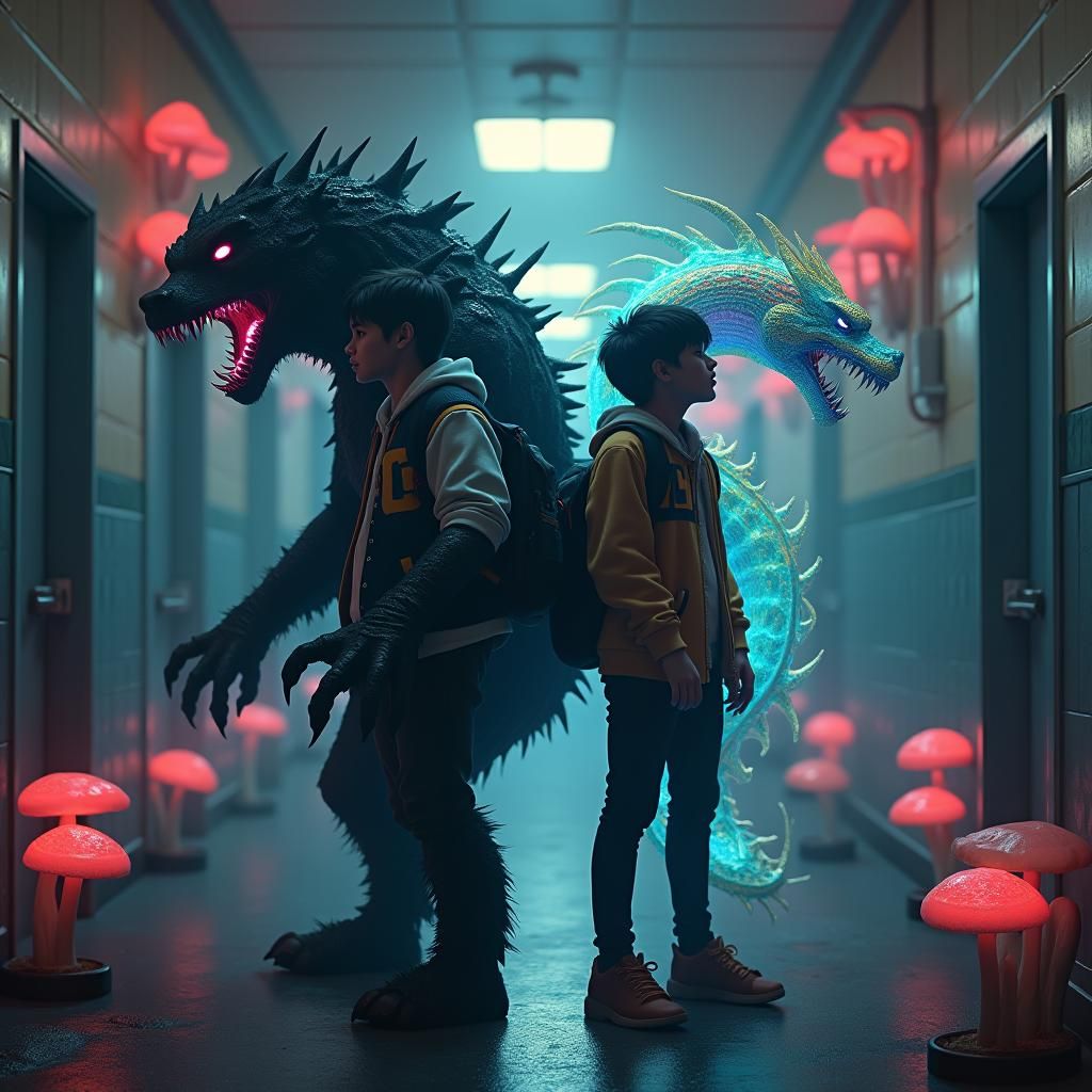 Students Transform into Monsters in Bioluminescent Hallway
