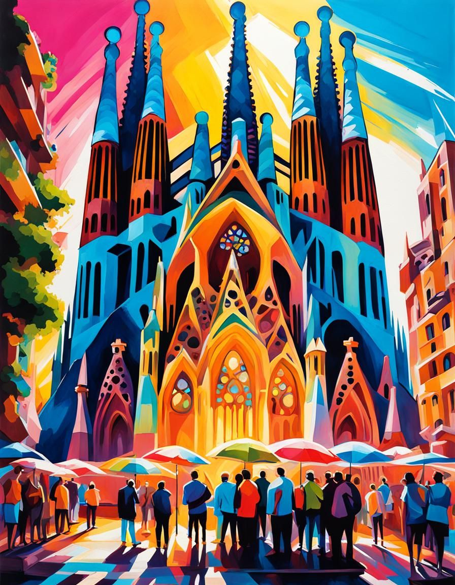 Sagrada Familia Cathedral in Graffiti Street Art