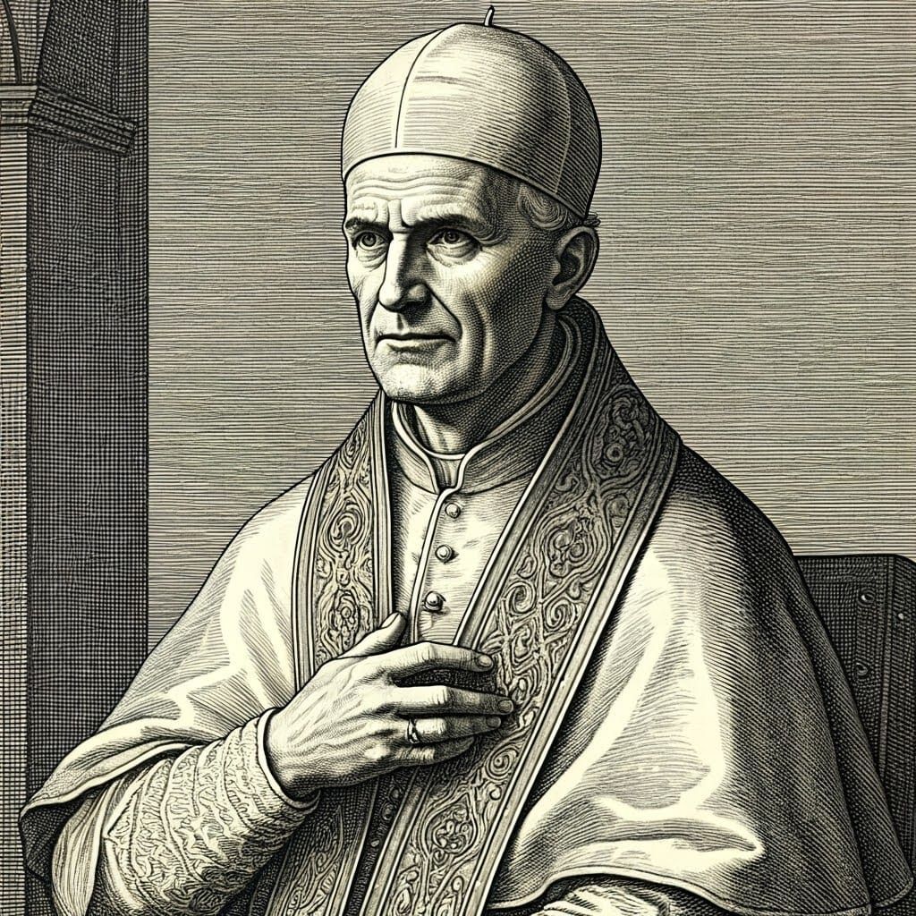 Pope John Paul I in Renaissance Style Engraving