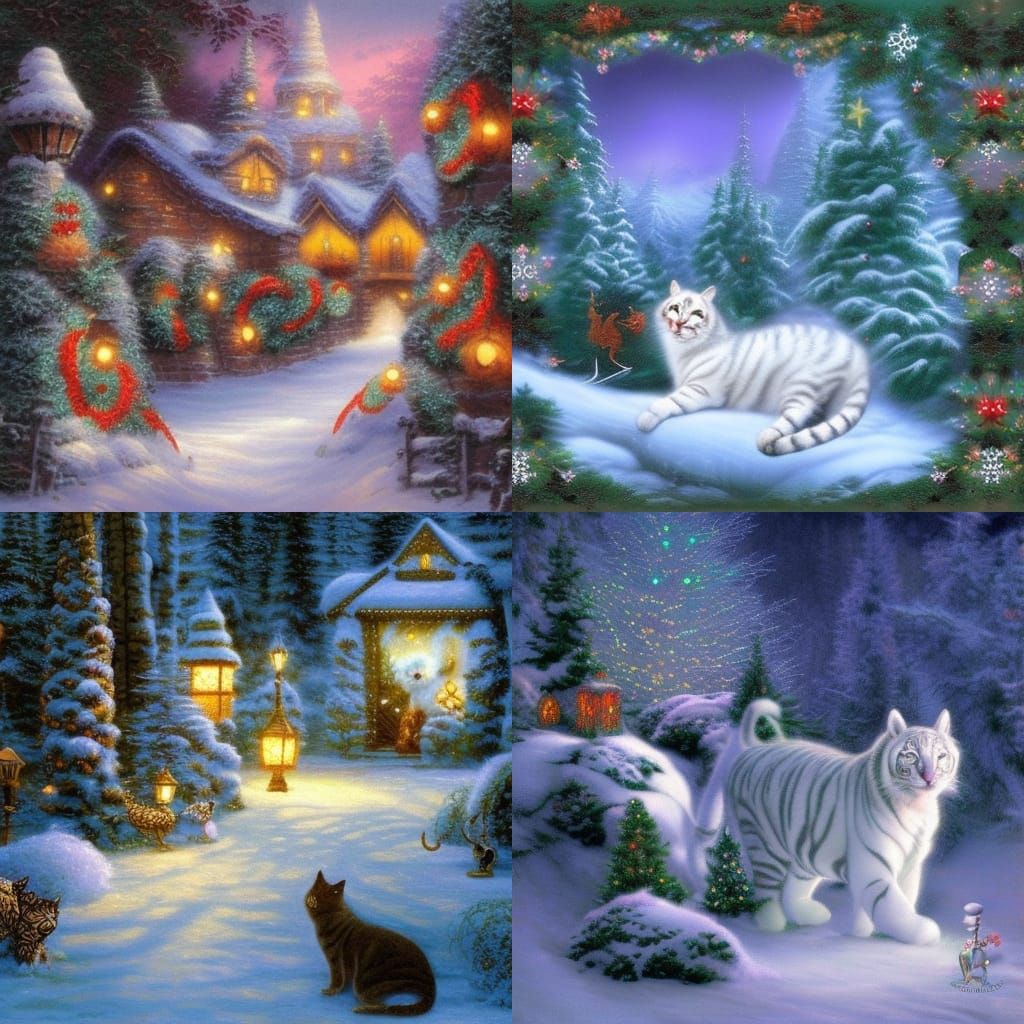 Christmas White Tiger Cub in Ethereal Fantasy Style