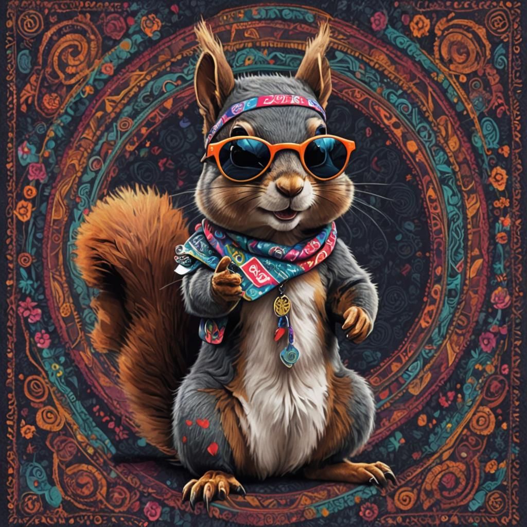 Hippie Squirrel with Peace Sign in 3D
