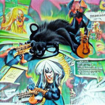 Anthropomorphic Black Cat Musician in Comic Style