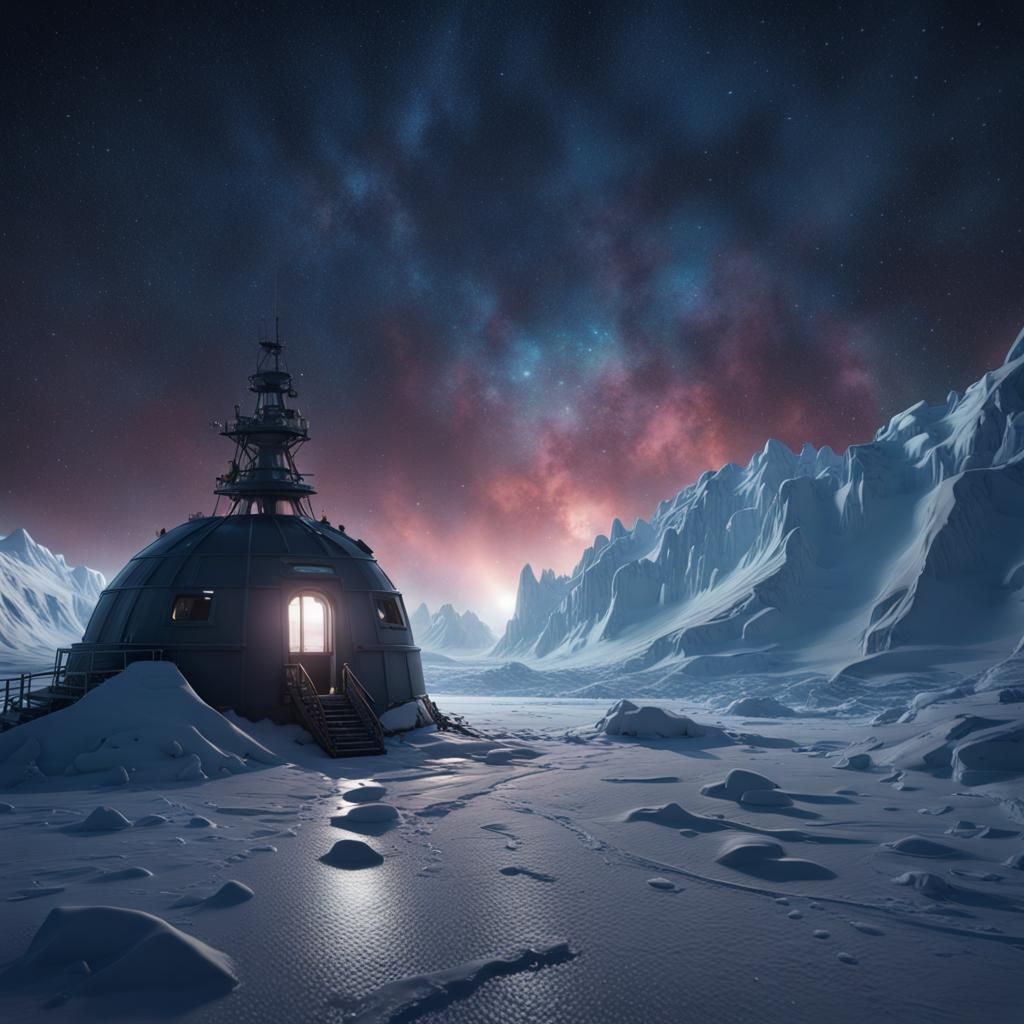 Fantastical Night Sky Over South Pole in Matte Painting