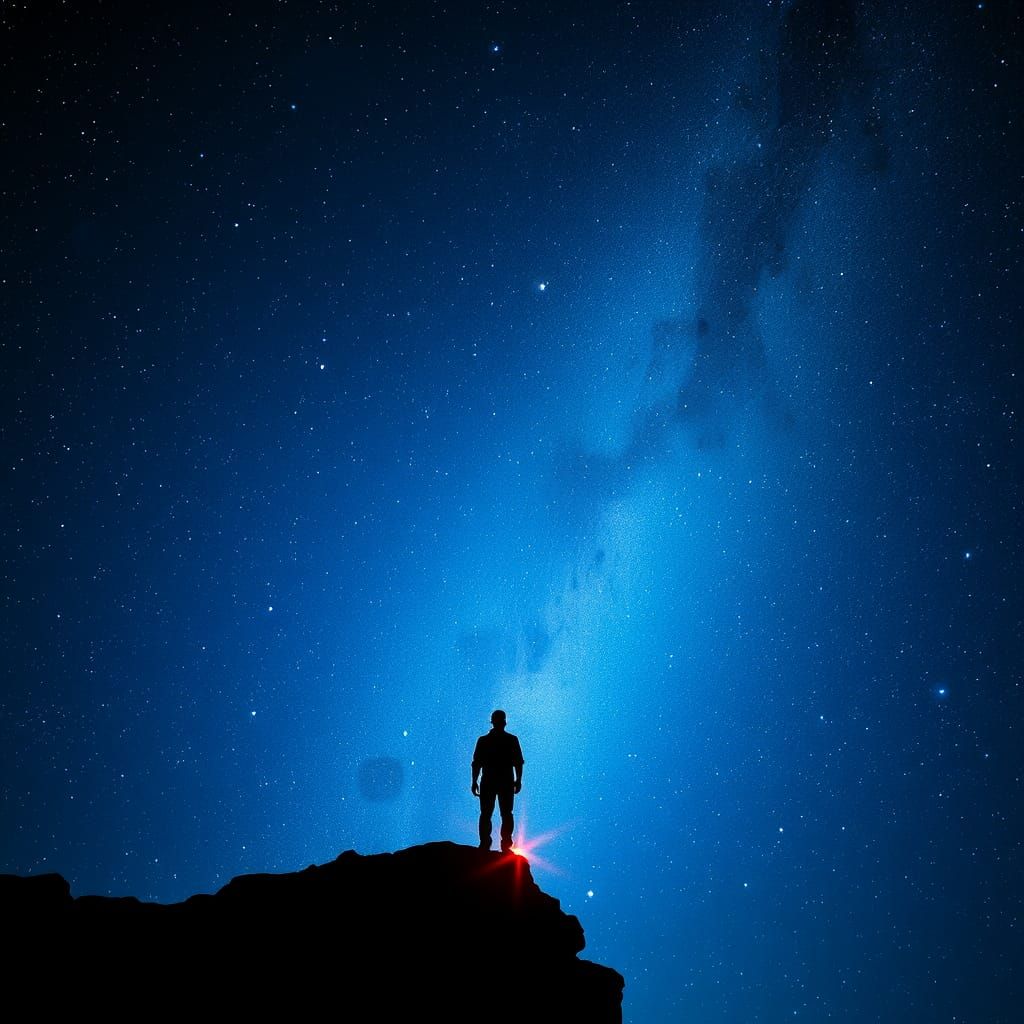 Neon Silhouette in Starry Expanse: A Sci-Fi Vision