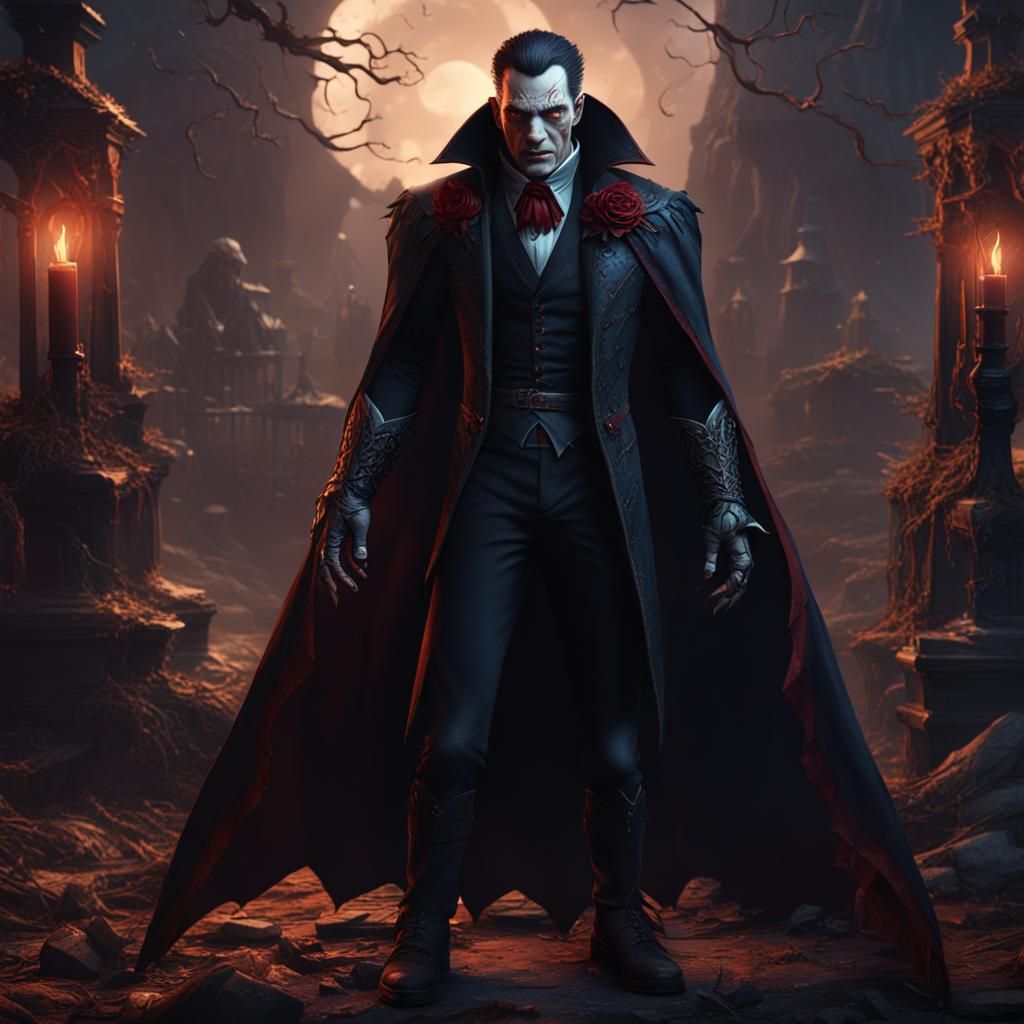 Handsome Vampire in Detailed Matte Painting