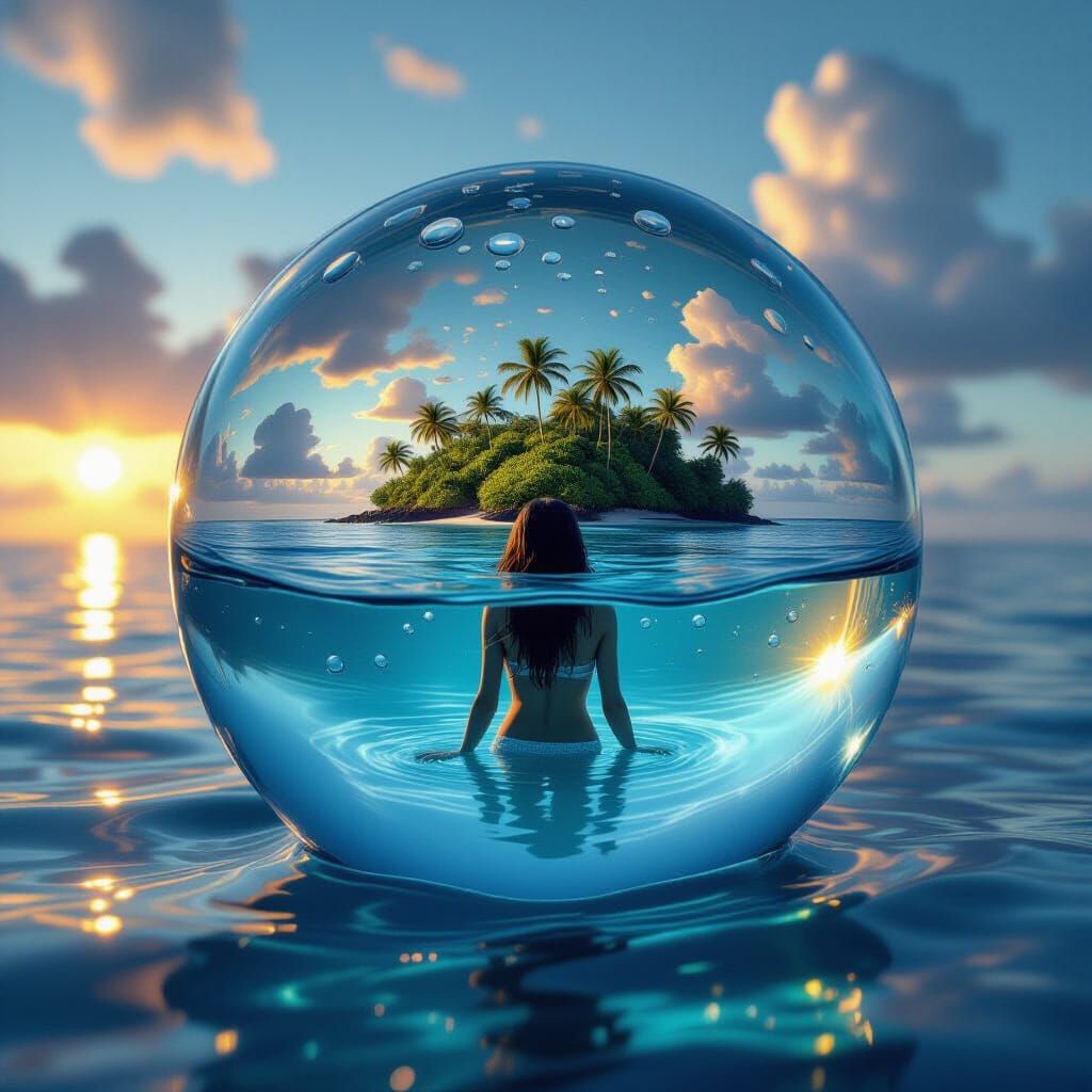 Ocean Island in Glass Orb, Atmospheric Style