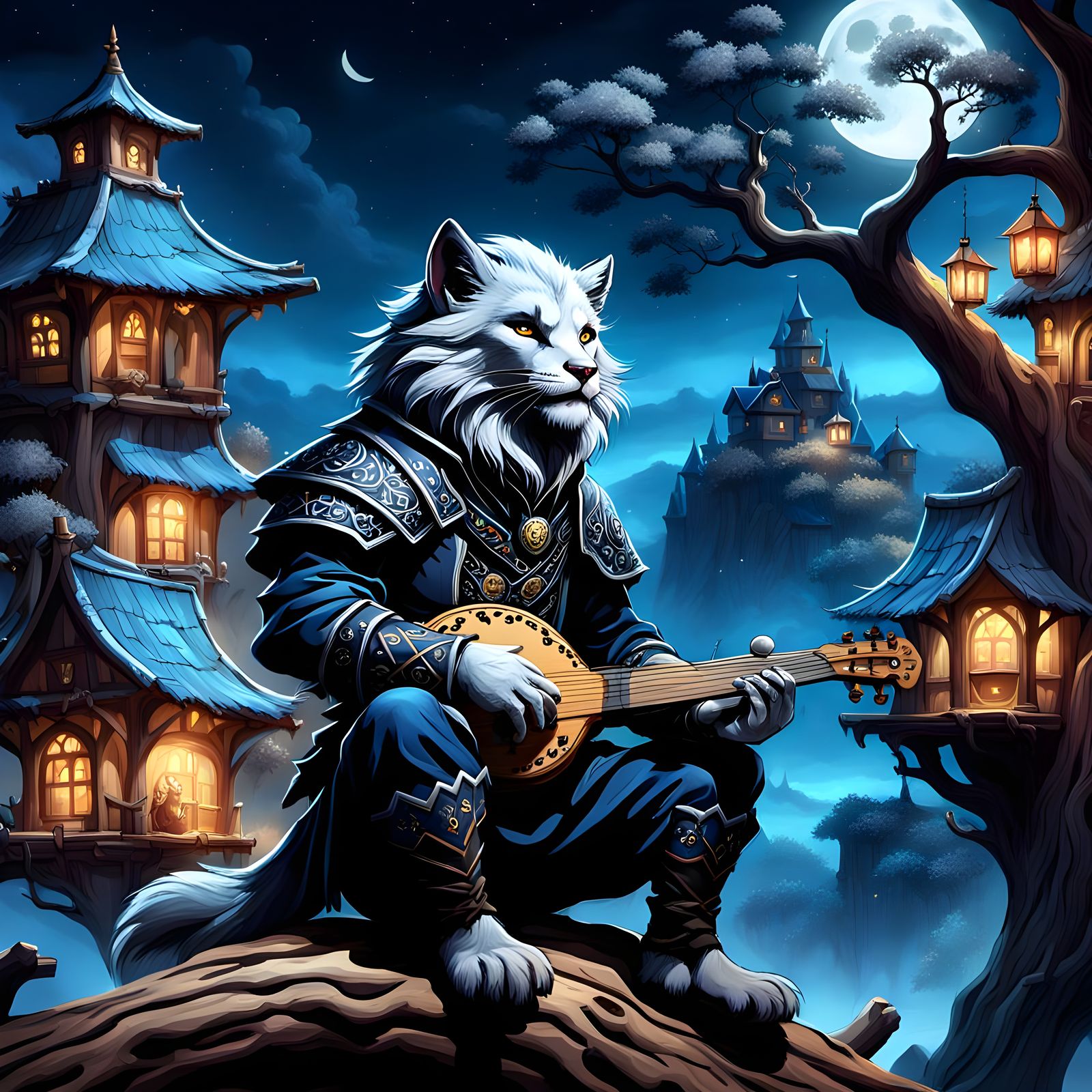 Leonin Bard Overlooking Village in Fantasy Art