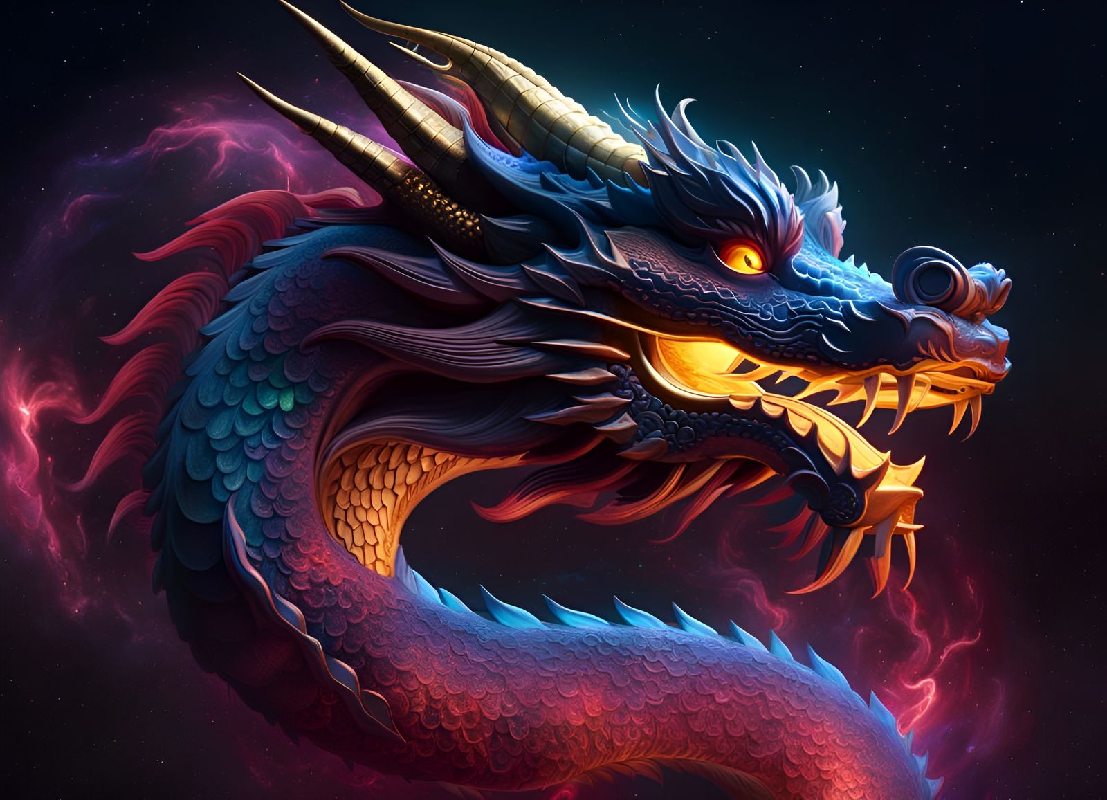 Nebula in Shape of Dragon in Space