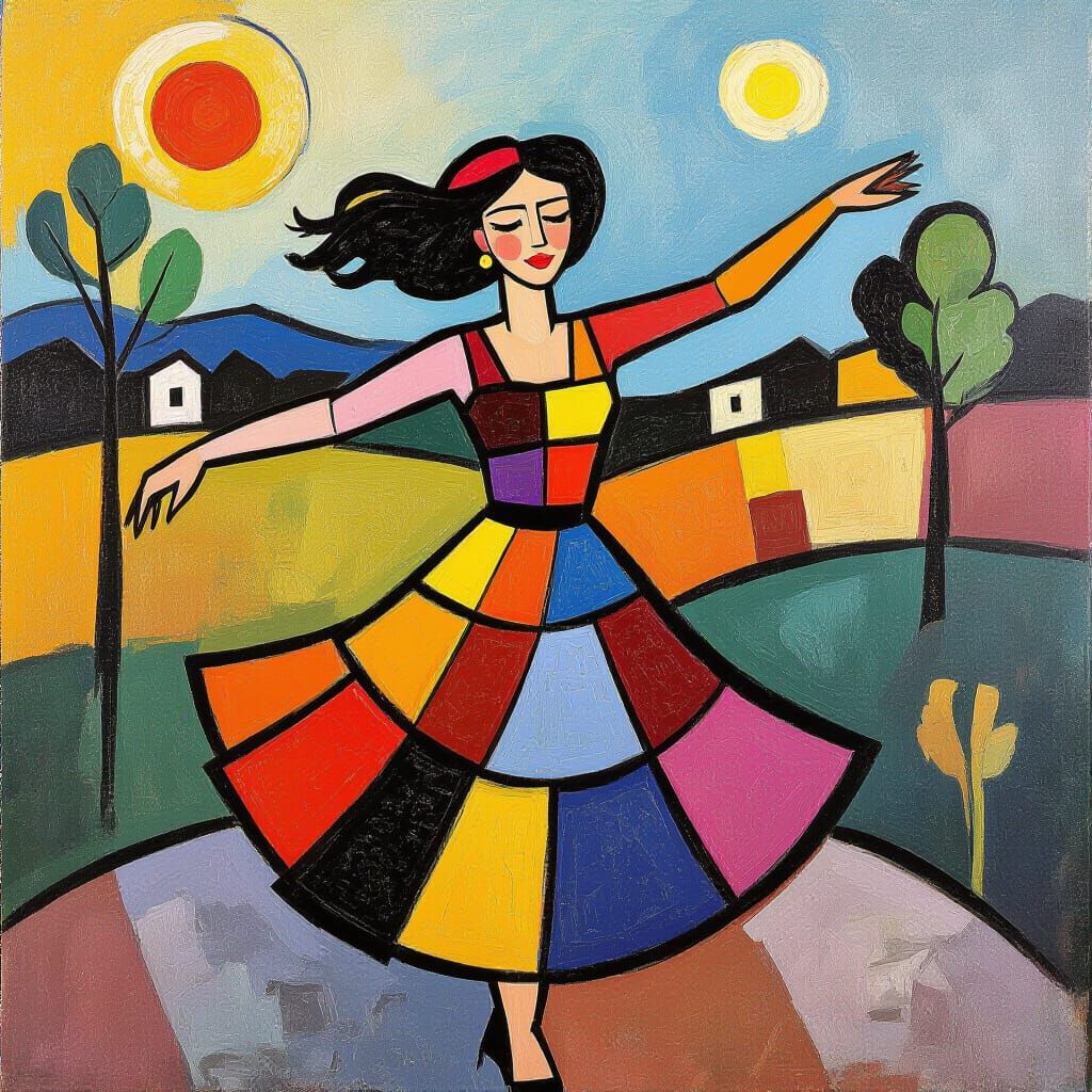 Colourful Woman Dancing: Expressionist Impasto Painting