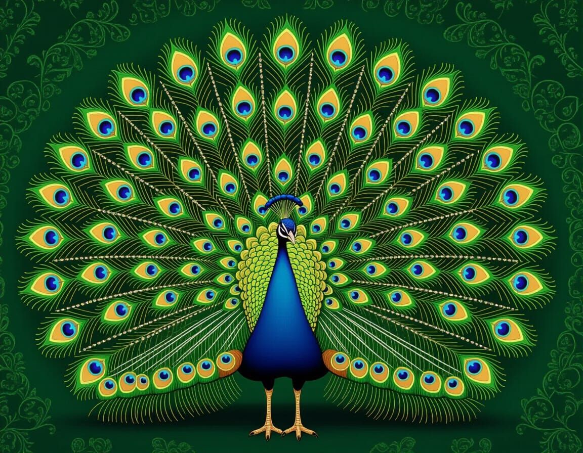 Majestic Peacock Flag with Geometric Designs