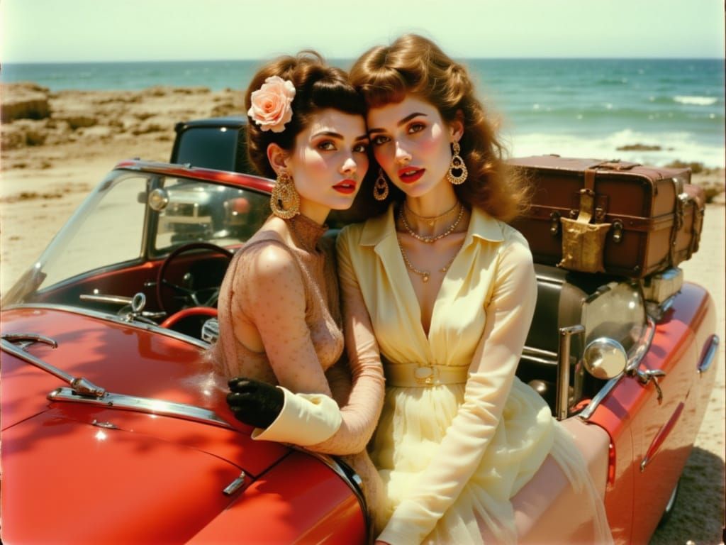 Convertible Road Trip in Fantasy Realism Style